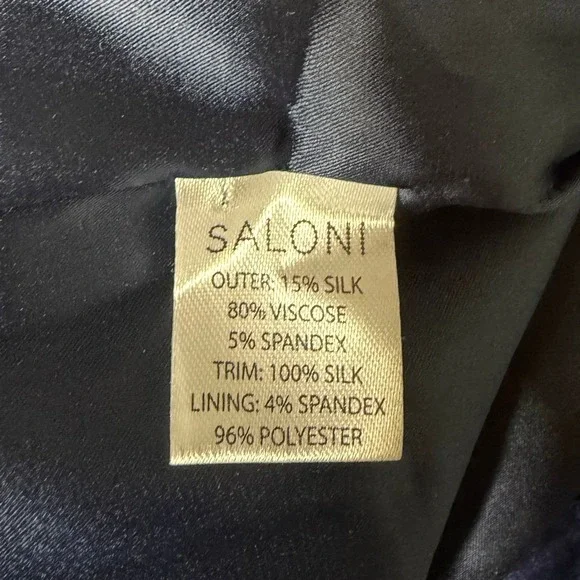 Saloni Jinx C Navy Blue Velvet Crystal Embellished Midi Dress Long Sleeve Slit - Picture 9 of 11